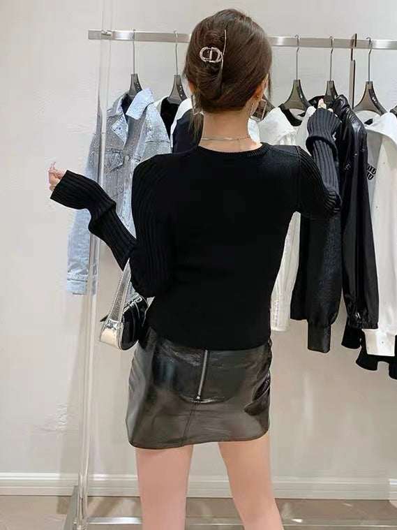 40%OFF_【斩男小天才】小众漏肩针织衫Black Cut-Out Crop Top