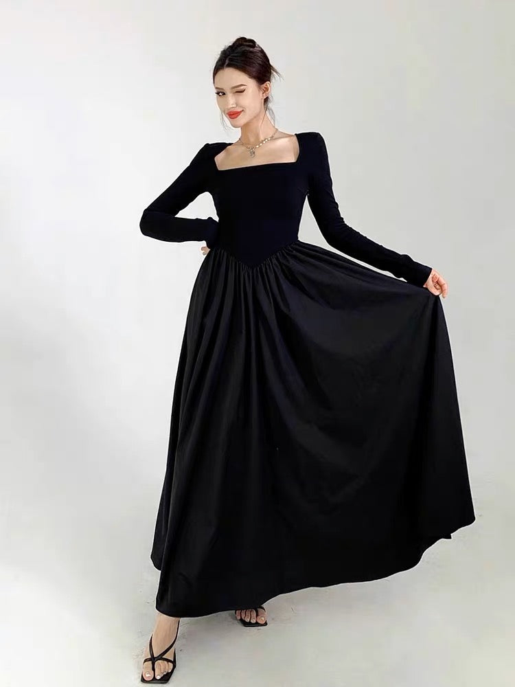 黑色大领口长裙Black Trumpet Maxi Dress