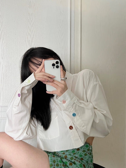 彩虹纽扣衬衫Rainbow Button Crop Shirt