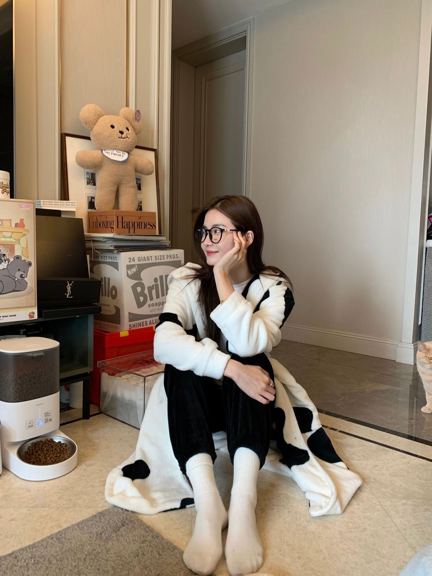 15%OFF_珊瑚绒黑白熊猫睡袍Black and White Fleece Pyjama