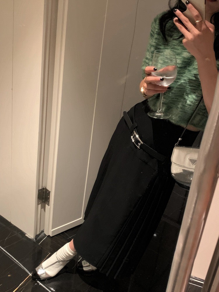 40%OFF_腰带长款百褶裙Pleated Skirt with Belt