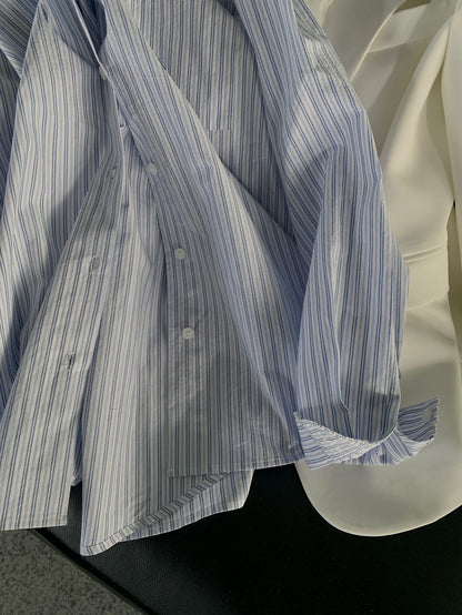 夏日蓝色竖条纹百搭衬衫Blue Stripe Boyfriend Shirt