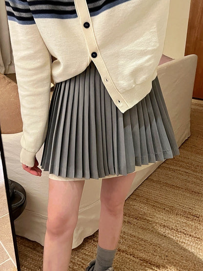 【逃跑甜心】灰色花边半裙High-Waist Pleated Mini Skirt