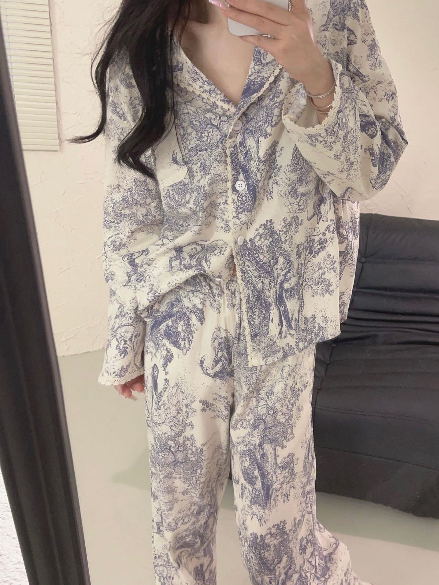 30%OFF_纯棉速写印花睡衣套装Antique Embroidery Pyjama