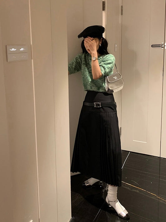 40%OFF_腰带长款百褶裙Pleated Skirt with Belt