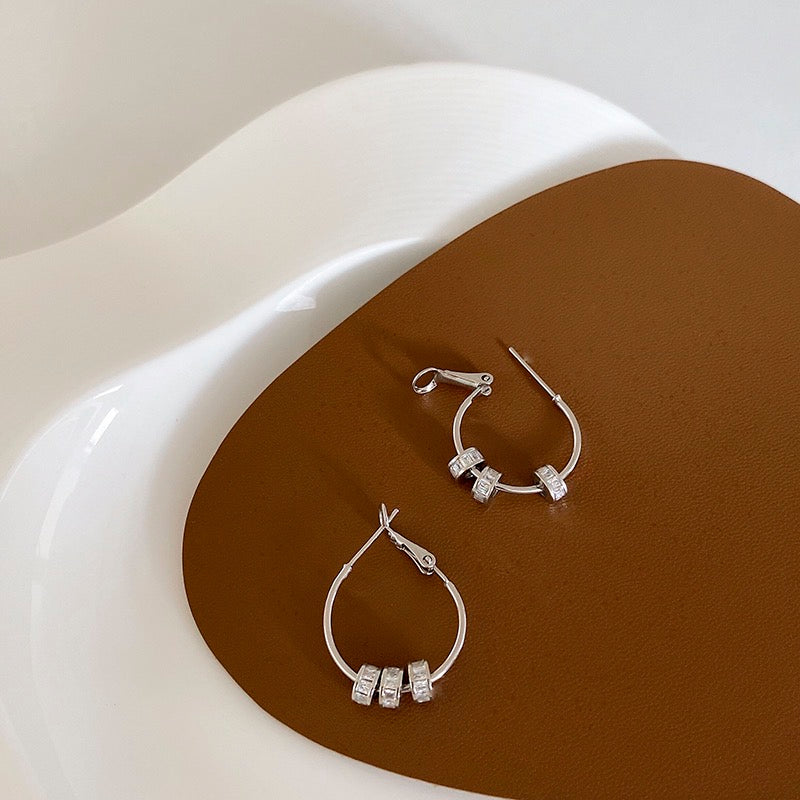 Hoop Earrings with Diamond Pendants