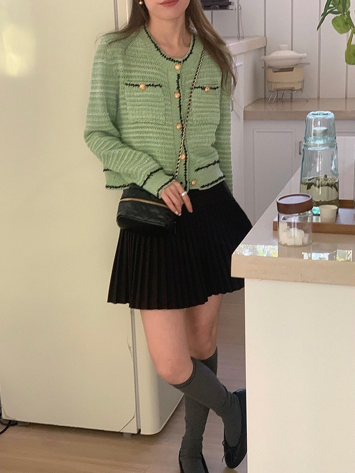 10%OFF_小香撞色开衫Tweed Cardigan With Black Stripe