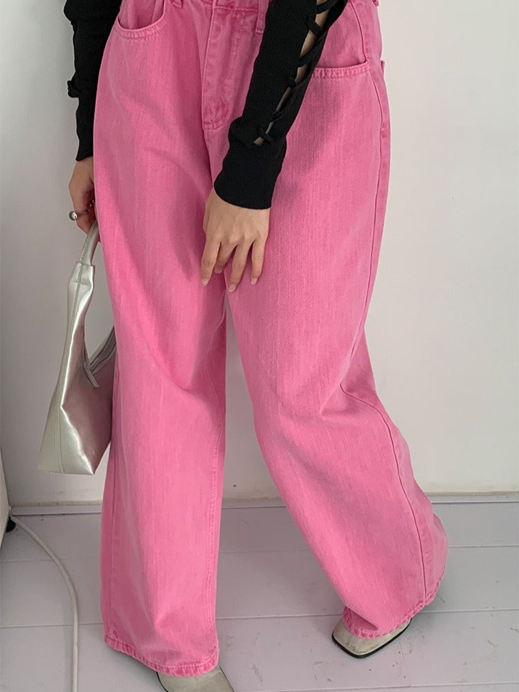 50%OFF_粉色阔腿牛仔裤Fuscia Pink Jean