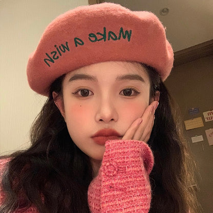 50%OFF_粉色刺绣生日贝雷帽Pink Embroidery Beret