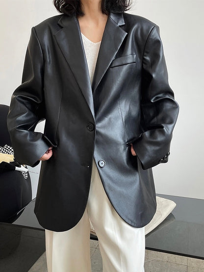 黑色廓形皮衣Black Leather Blazer