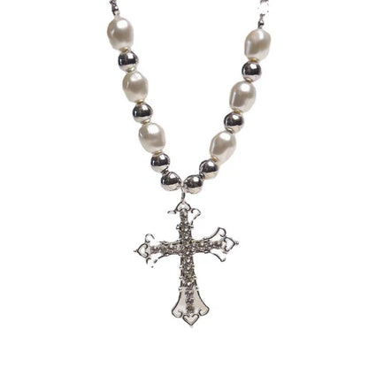 Bead Chain Necklace with Diamond Crossing Pendant