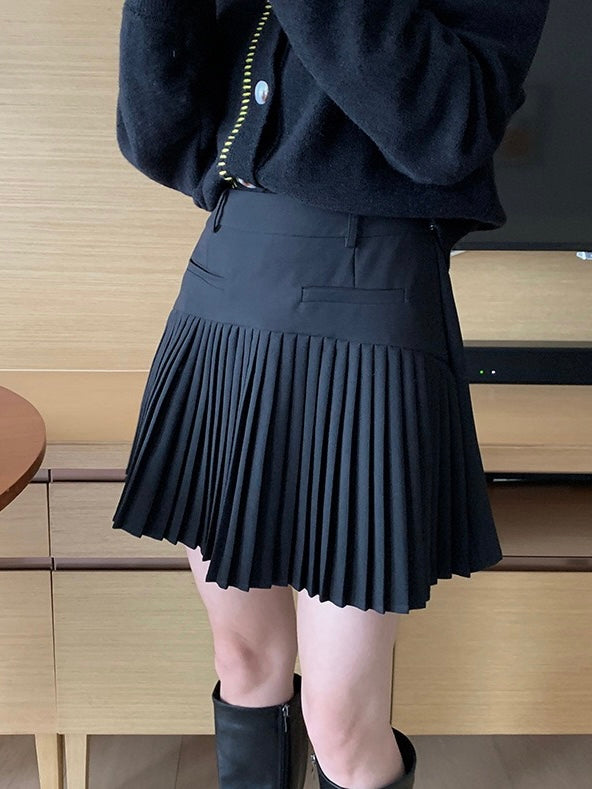 50%OFF_【学姐穿搭】黑色百褶半裙Pleated Mini Skirt