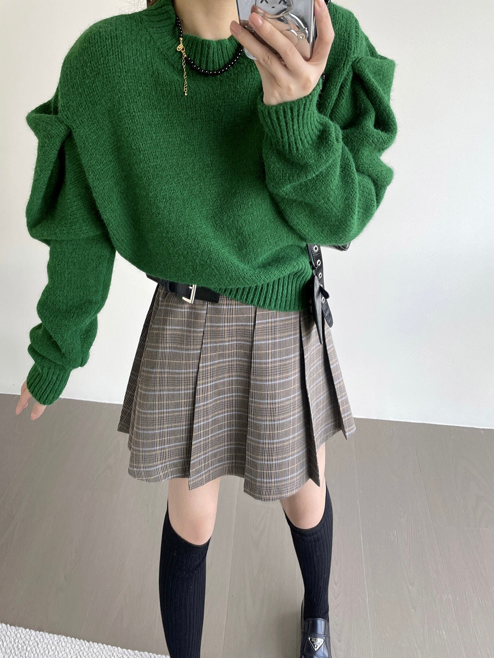 20%OFF_自带腰带格子百褶裙Plaid Pleated Skirt