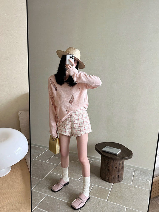 小香羊毛编织短裤Embroidery Tweed Shorts