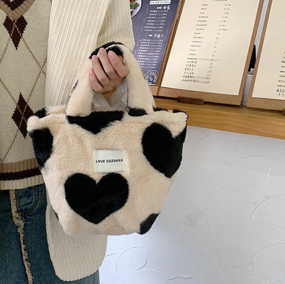 50%OFF_爱心毛毛手提包Heart Shape Fleece Handbag