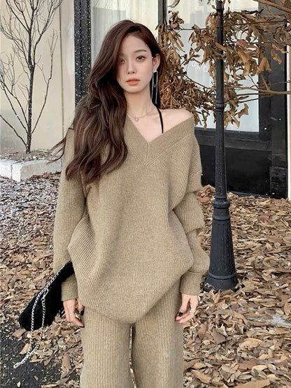 慵懒厚针织V领毛衣V Neck Knit Sweater