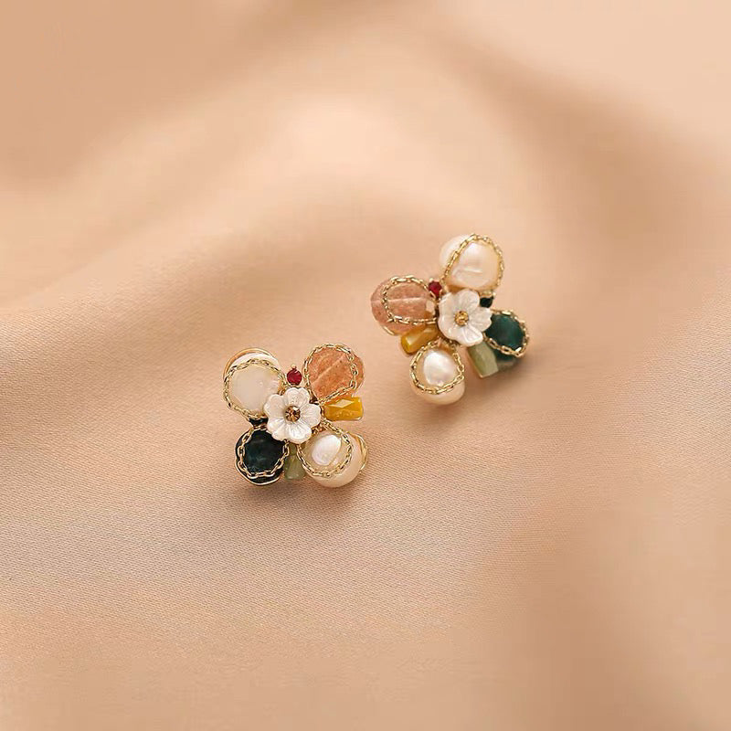 Floral Gemstone Stud Earrings