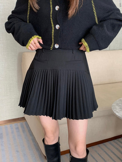 50%OFF_【学姐穿搭】黑色百褶半裙Pleated Mini Skirt