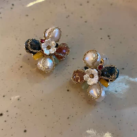 Floral Gemstone Stud Earrings