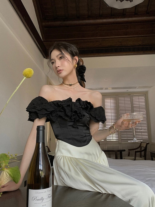 甜酷鱼骨抹胸上衣Spicy Siren's Retro Off-Shoulder Crop Top