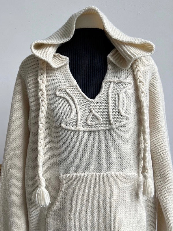 俏皮麻花辫针织帽衫Textured Knit Hoodie