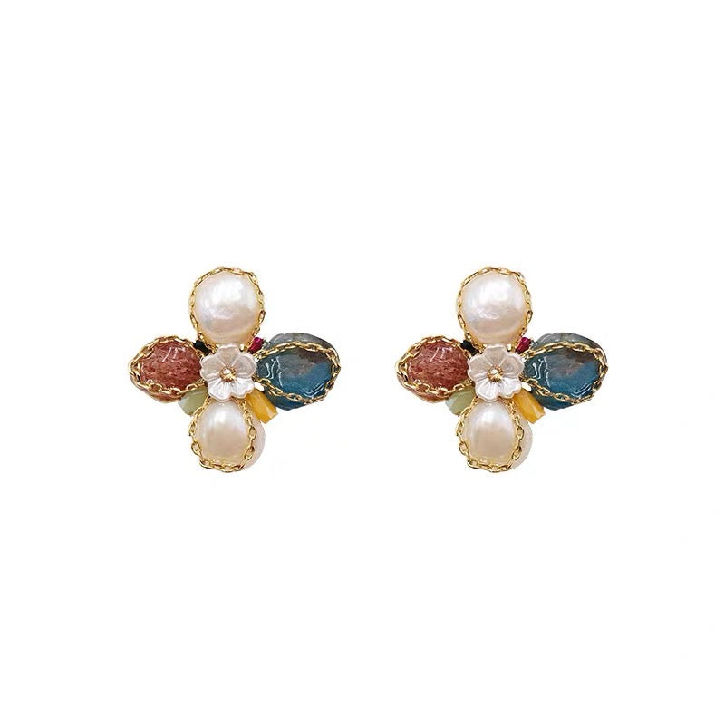 Floral Gemstone Stud Earrings