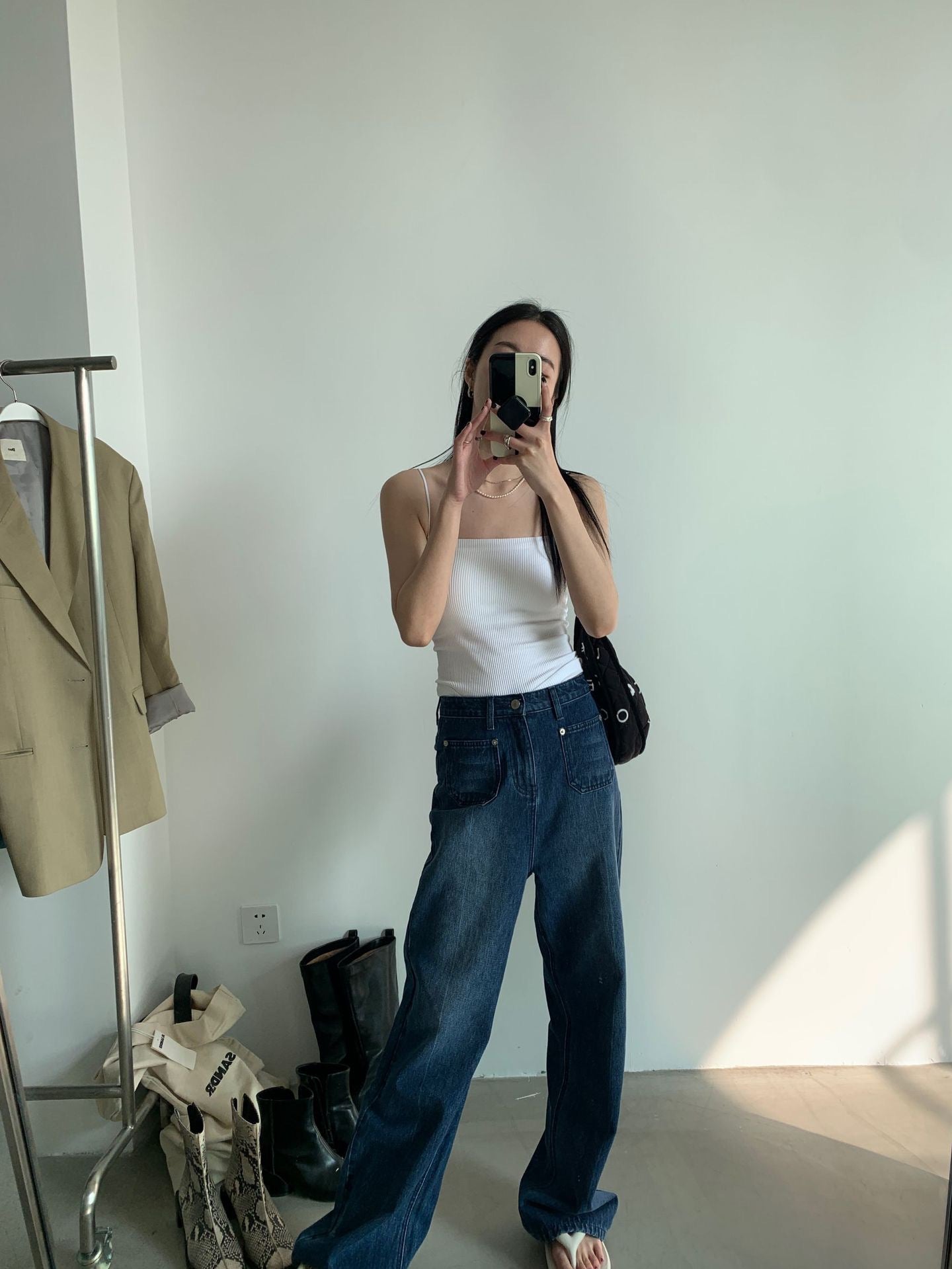 20%OFF_细肩带一字领口吊带Suspender Knit Crop Top