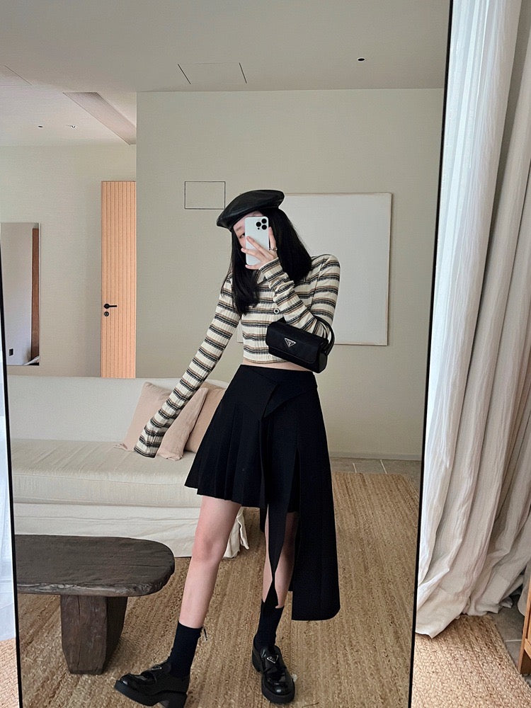 可拆卸腰封两穿半裙2 in 1 Black Pleated Skirt