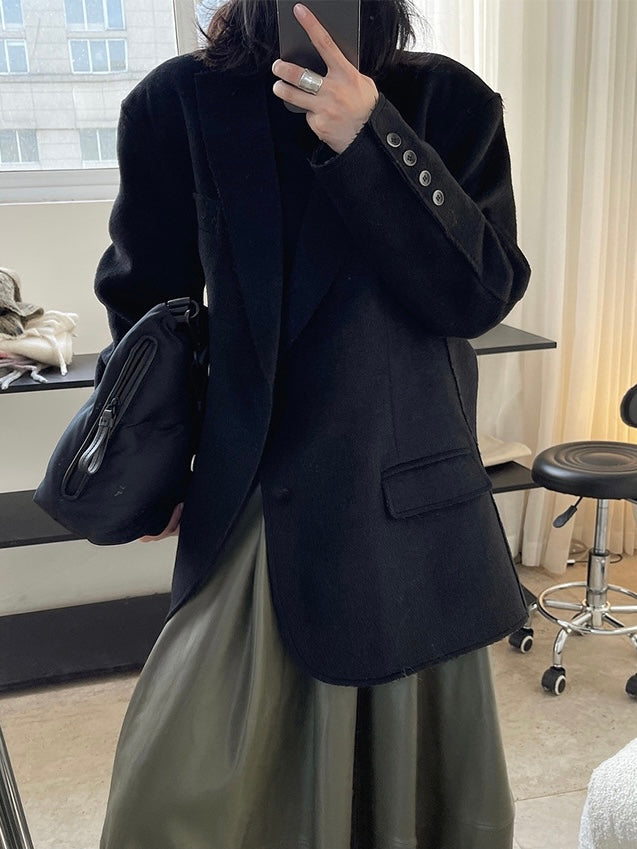 40%OFF_磨毛边廓形西服外套Wool Blazer Coat