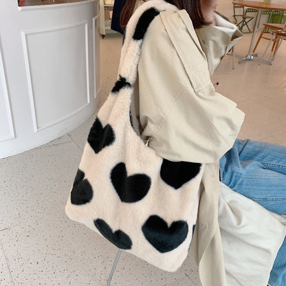 Heart Shape Fleece Shoulder Bag