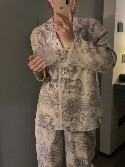 30%OFF_纯棉速写印花睡衣套装Antique Embroidery Pyjama