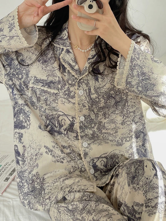 纯棉速写印花睡衣套装Antique Embroidery Pyjama