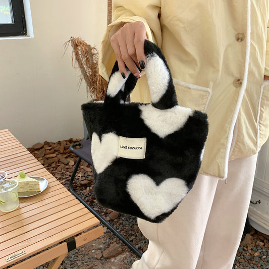 50%OFF_爱心毛毛手提包Heart Shape Fleece Handbag