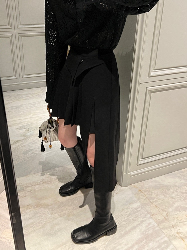 可拆卸腰封两穿半裙2 in 1 Black Pleated Skirt