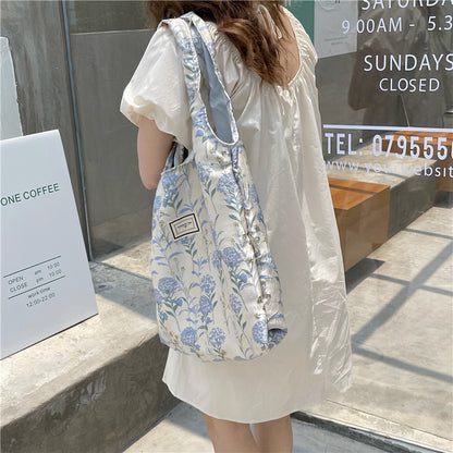 30%OFF_蓝色花朵托特包Floral Embroidery Textured Tote Bag