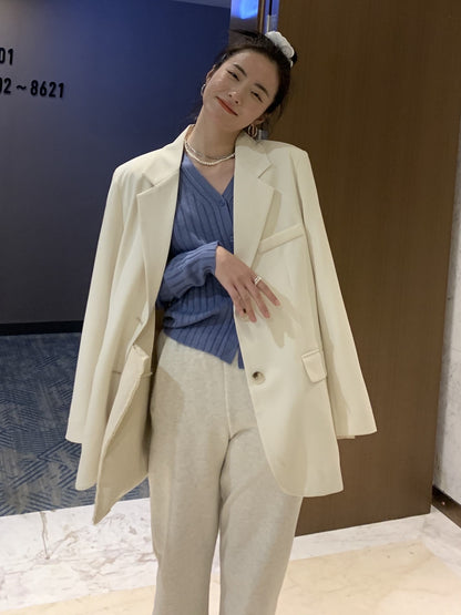 20%OFF_奶油色薄款西服外套White Breasted Blazer