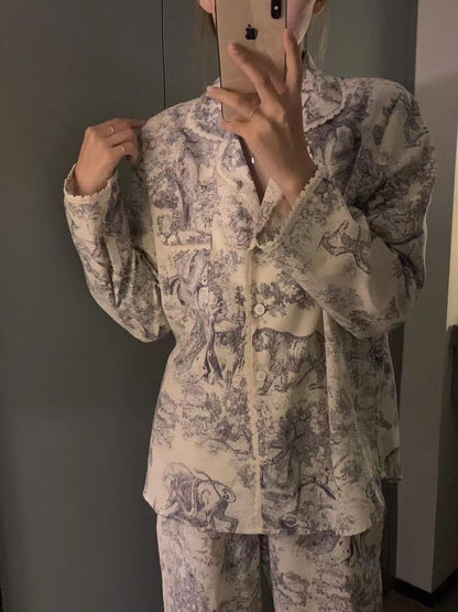 30%OFF_纯棉速写印花睡衣套装Antique Embroidery Pyjama