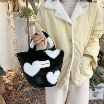 50%OFF_爱心毛毛手提包Heart Shape Fleece Handbag