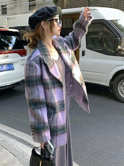 30%OFF_复古紫格毛呢外套Vintage Plaid Wool Coat