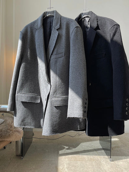 磨毛边廓形西服外套Wool Blazer Coat