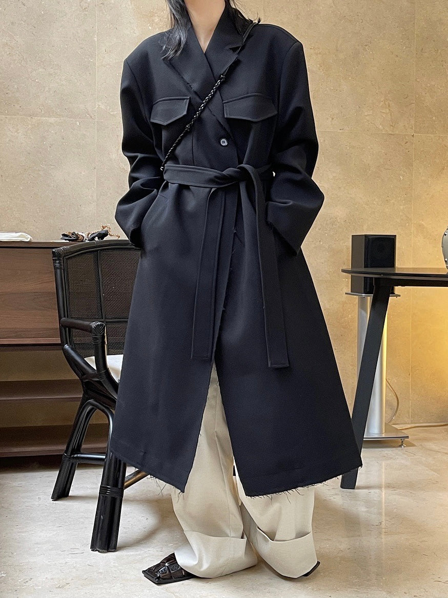 30%OFF_超飒长款系带风衣Black Maxi Coat