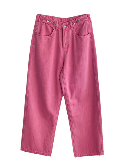 50%OFF_粉色阔腿牛仔裤Fuscia Pink Jean