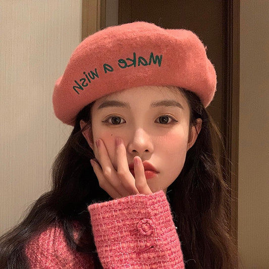 50%OFF_粉色刺绣生日贝雷帽Pink Embroidery Beret