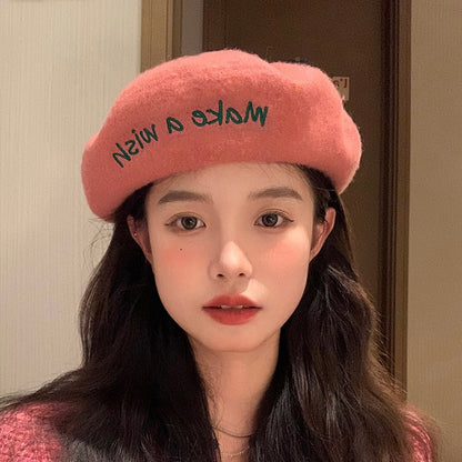 50%OFF_粉色刺绣生日贝雷帽Pink Embroidery Beret