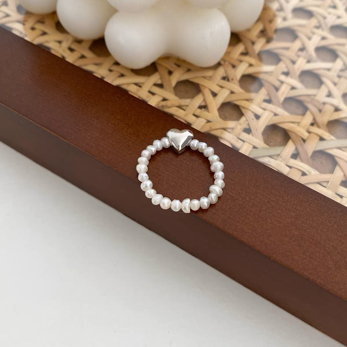 Silver Heart Pearl Ring