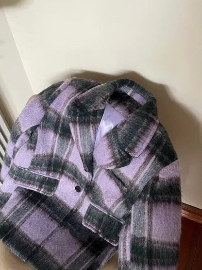 30%OFF_复古紫格毛呢外套Vintage Plaid Wool Coat