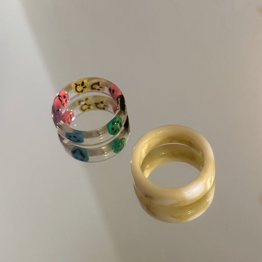 Gemstone and "Smile" Face Ring Sets