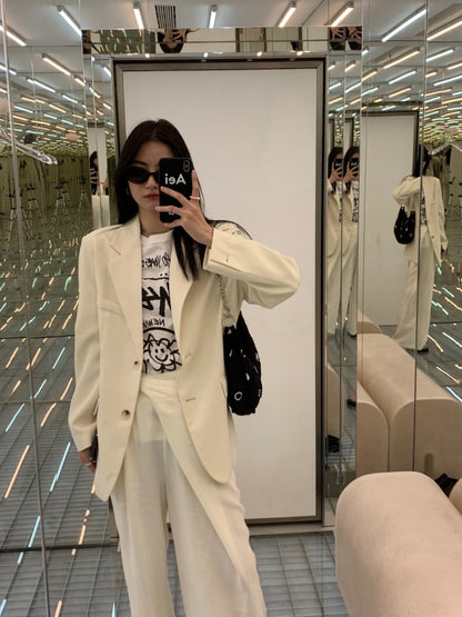 20%OFF_奶油色薄款西服外套White Breasted Blazer