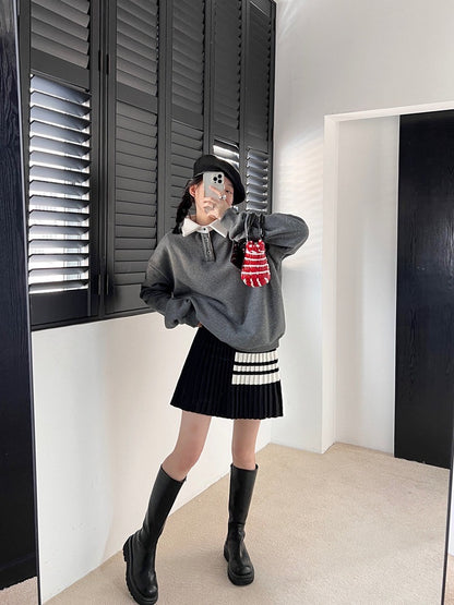 40%OFF_灰色学院风加绒卫衣Grey Collared Sweater with Fleece