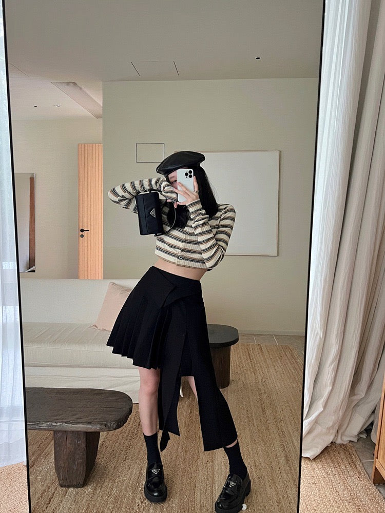 20%OFF_学院风条纹短款衬衫Stripe Knit Crop Cardigan